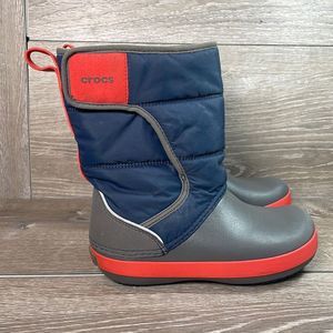 Crocs Lodge Point Red Blue Little Boys Size 1 Warm Waterproof Pull On Snow Boots